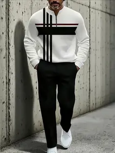 2025 Fashion New High-Quality Polyester Men's Long-Sleeved Sportswear Set 3D Printed Pattern Half-Neck Top Suitable for Fitness Outdoor Casual Golf and Tennis