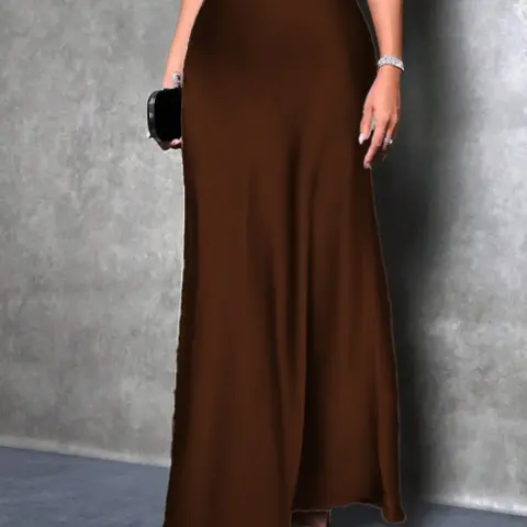 Elegant Chic Women's Smooth Satin Midi Flowing Skirt, Versatile Casual Wear for Daily Wear, Perfect for Parties and Special Occasions