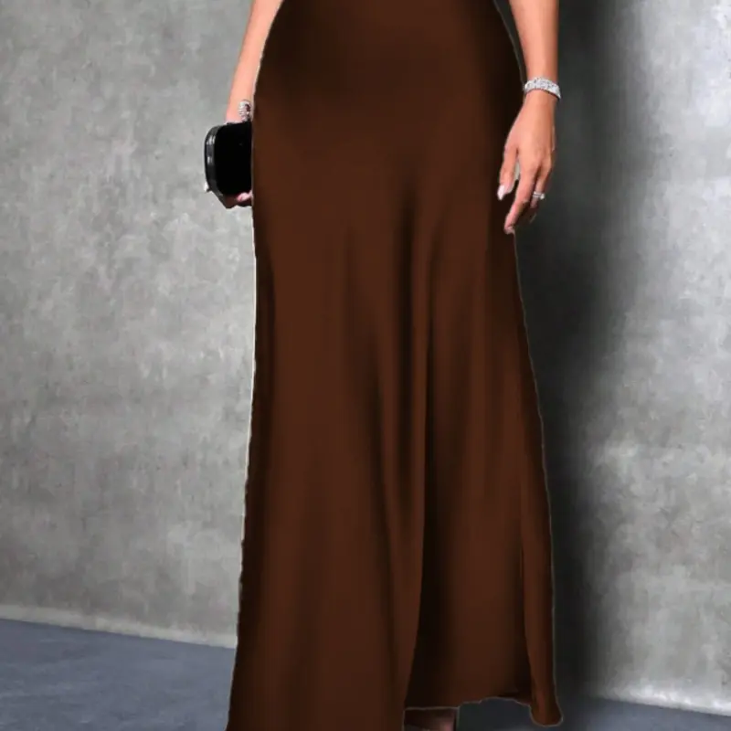 Elegant Chic Women's Smooth Satin Midi Flowing Skirt, Versatile Casual Wear for Daily Wear, Perfect for Parties and Special Occasions