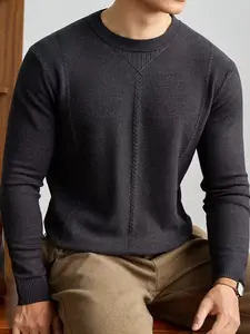 Men’s Classic Knit Sweater – Soft Charcoal Gray Crew Neck Pullover with Textured Ribbed Design | Warm Cotton Blend Slim Fit Long Sleeve Top for Fall & Winter Casual or Office Wear