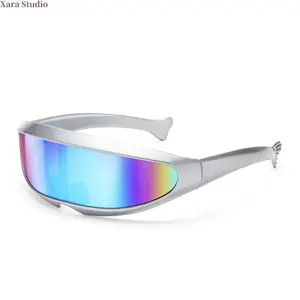 Unisex Cyberpunk Futuristic Rimless Sunglasses Accessories - 1-Piece Wrap-Around Shield Frameless Lens, UV400 Protection, Plain Surface for Cosplay, Rave