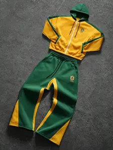 Men's Street Style American Sportswear Brazil Color Block Logo Print Hoodie Set, Comfortable and Fashionable, Unisex, Fall Winter, Tracksuit Outfit