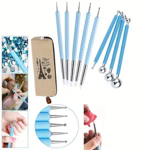10 Piece Silicone Clay Sculpting Tool, 4PCS Metal Ceramic Clay Ball Stylus Dotting Tools, 5PCS Embossing Paper Flower Indentation Tool and Storage Bag Fashion Accessories
