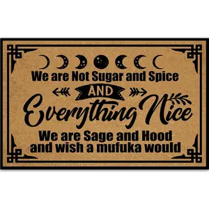 Funny Doormat with Moon Phases - We Are Sage and Hood and Wish a Mufuka Would - Sassy Celestial Welcome Mat - Witchy Home Decor - Non-Slip Outdoor Entryway Rug - Unique Housewarming Gift