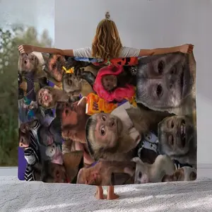 Funny Monkey Face Blanket, Soft Flannel Throw for Home Decor & Camping, Unique Gift for Animal Lovers, Warm & Durable Design  Christmas gift Dream Weave Home