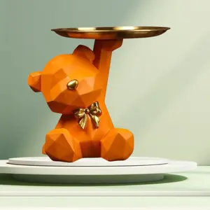 Cute Bear Design Resin Ornament, Creative Bear Statue with Tray, Multifunctional Desktop Decoration for Home Living Room Bedroom, Decorative Figurines, Cute Animal Design