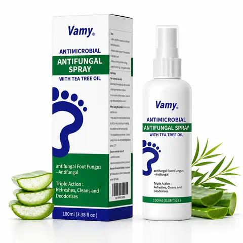 VAMY Liquid Tea Tree Oil Foot Spray - 3.38 oz (100ml) Antimicrobial, Antibacterial Athlete’s Foot Aid, Moisturizing Odor Solution, Gentle Shoe Sanitizer for Sensitive, Normal, Dry Types & Cracked Heels, Contains Neither Harmful Additives