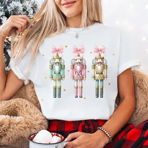Nutcracker Coquette Pink Bows Comfort Colors T-Shirt Christmas Womenswear Holiday Cotton Fit Top Oversized