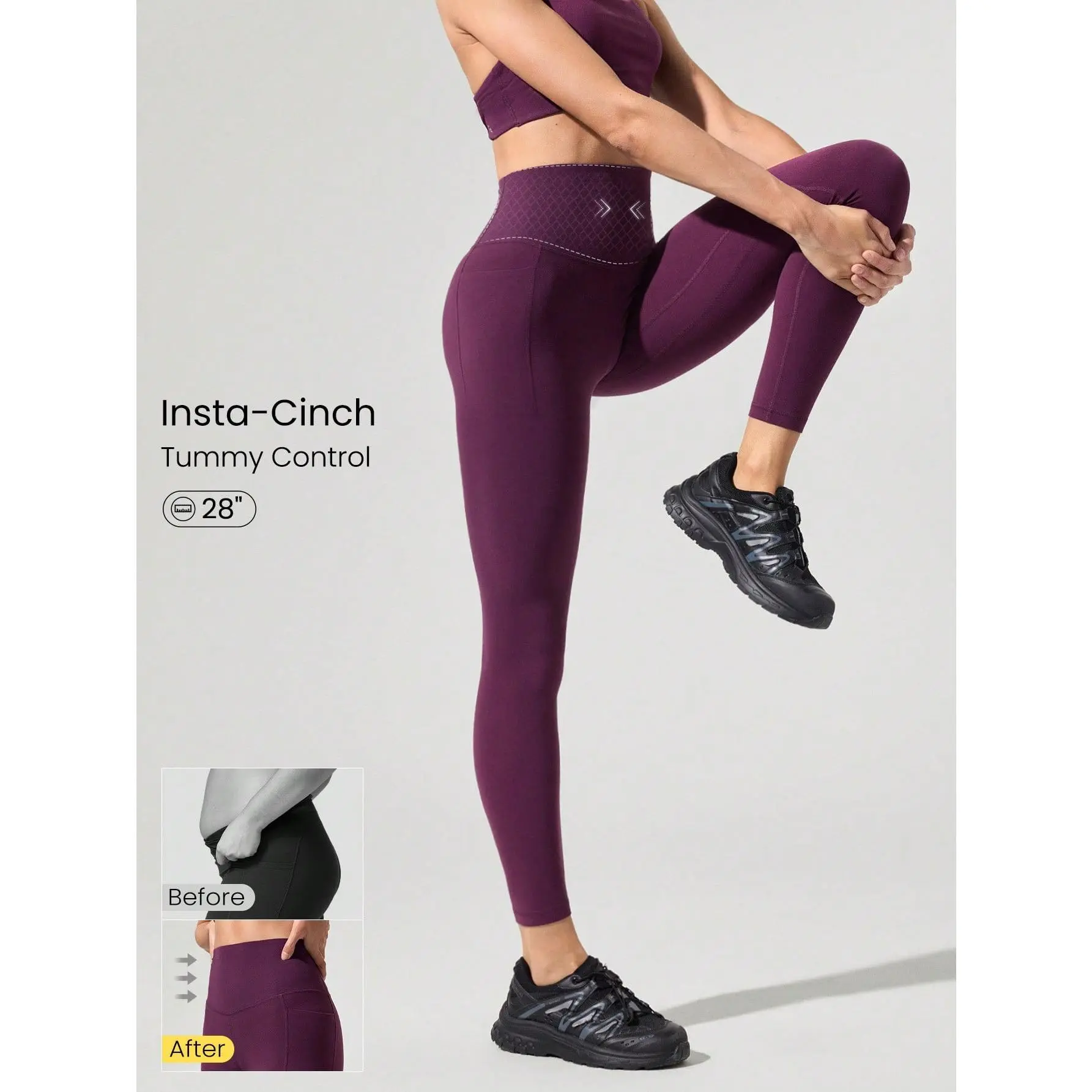 GLOWMODE 28" FeatherFit™-Sculpt Tummy Control Leggings Medium Impact Workout Jogging Gym Training