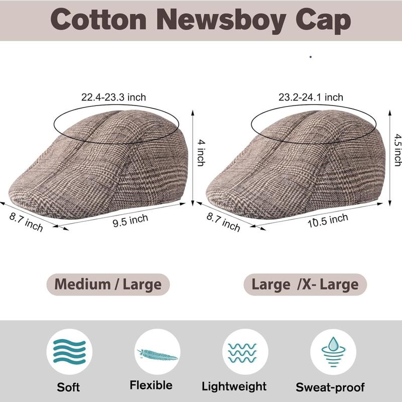 6 Pieces Newsboy Cap for Men Classic Herringbone Tweed Flat Cap Irish Beret Hat for Cabbie Driving Hunting