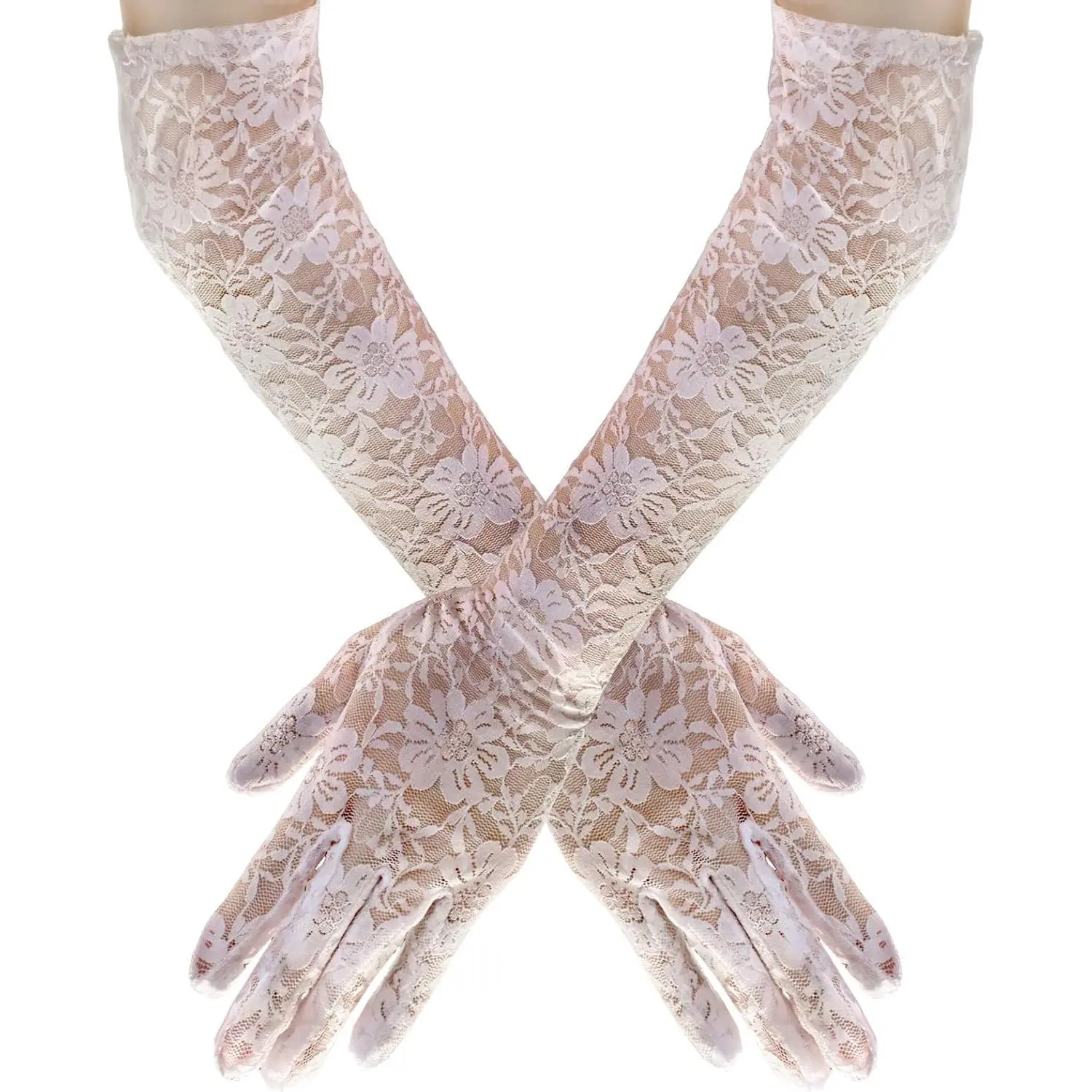 White Lace Gloves Women - Halloween Princess Costume Accessories, Elegant Floral Long Lace Gloves, 1920s Bridal Wedding Engagement Tea Party, Cosplay & Masquerade