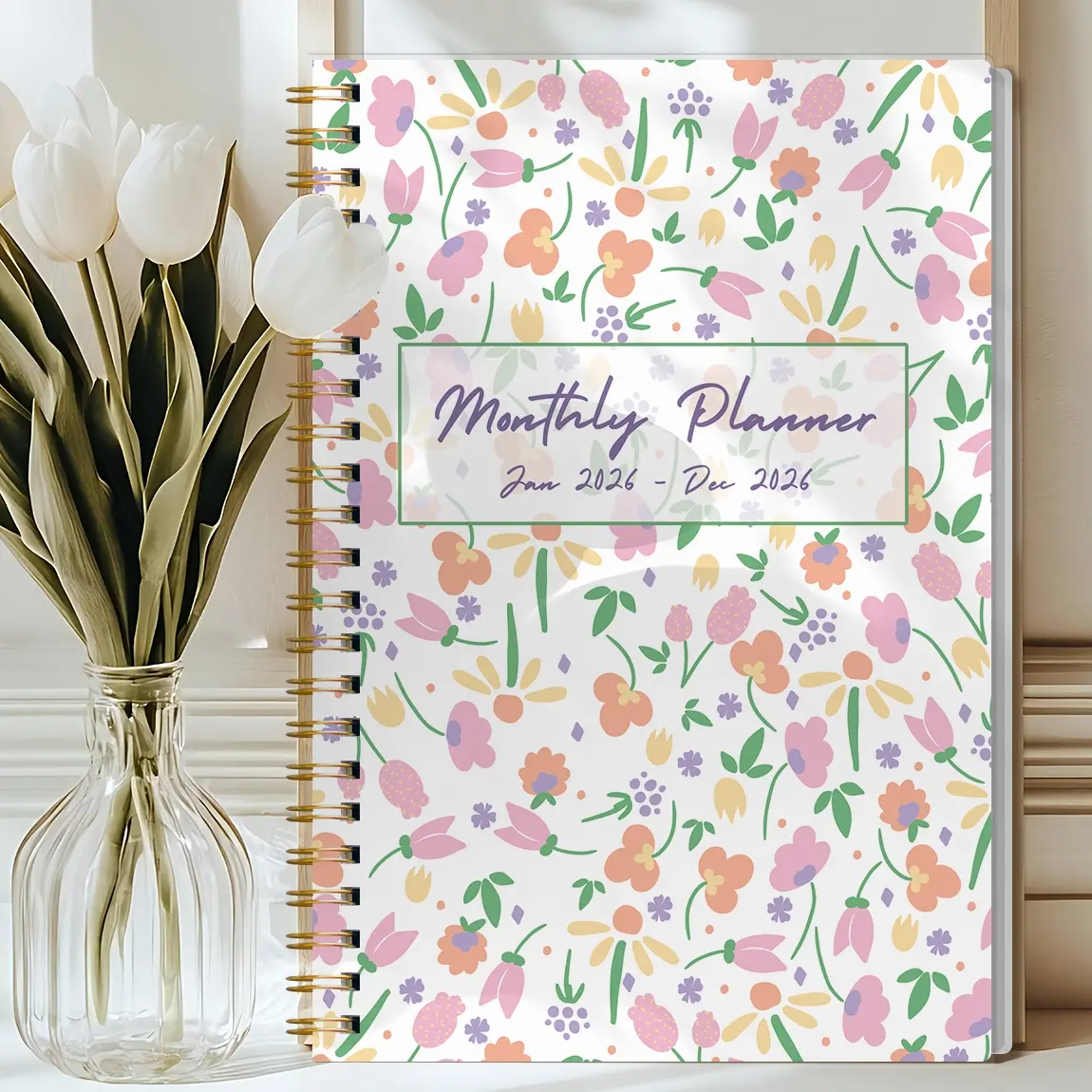 1pc 2026 Jan-Dec Monthly Planner Notebook, Spiral Bound Organizer, Large Calendar Layout, Notes & To-Do Sections, Cute Pastel Design, Perfect for Office, School or Home Use, Easy Planning, Gift for Women, Students, Teachers, Stay Organized All Year