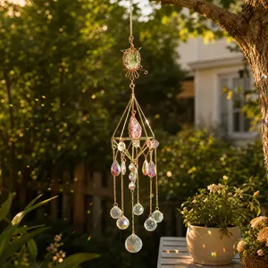 Crystal Sun Catcher, Owl Suncatcher Prism Hanging Wind Chime with Crystal Stone, Rainbow Maker Indoor Outdoor Decor for Window Bedroom, Bless Gift