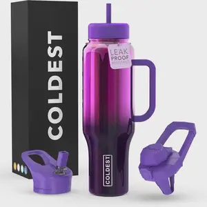 40 oz Stainless Steel Tumbler – 100% Spill-Proof with Handle, Straw & 3 Leakproof Lids | Travel, Camp, Office