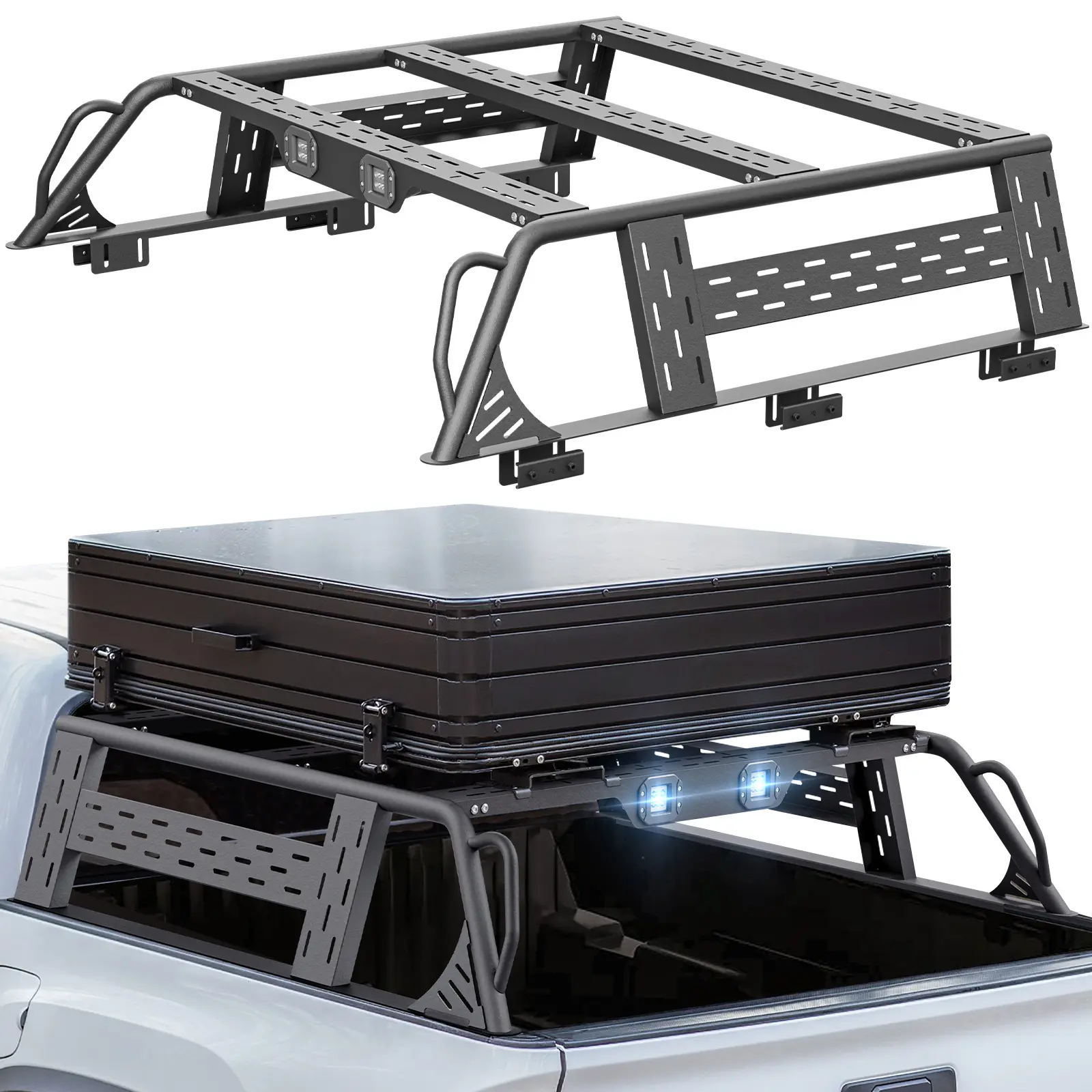 Yzona Adjustable Automotive Pickup Truck Bed Rack with LED Taillight Bar, Rear Racks & Accessories Car Accessory Compatible with 2020-2025 Jeep Gladiator JT, 2016-2025 Toyota Tacoma