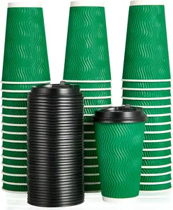 80 Count 16 oz Coffee Cups with , Insulated Ripple Wall Paper Hot Coffee Paper Cups for Hot Drinks