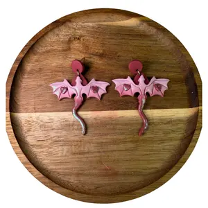 Blushing Dragon Heart Dangle Polymer Clay Earrings