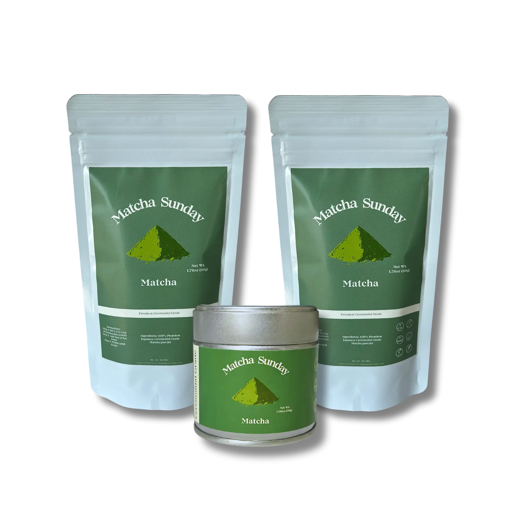 Matcha Sunday Ceremonial Grade Matcha Powder Everyday Bundle - Traditional Green Tea, Smooth, Vibrant, Savory, Stone Grind