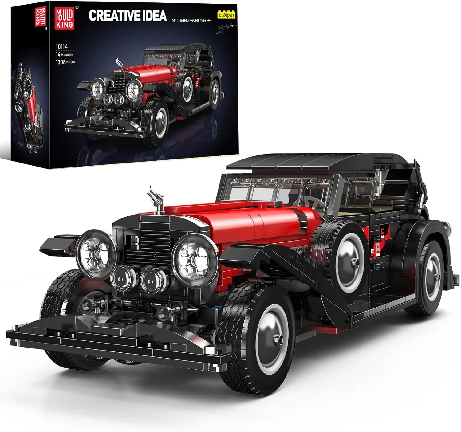 Mould King 10114 Classic Cars Building Kits MOC Vintage Car Model Building Blocks Set Static Version 1308+ Pieces for Kids Ages 8+ High-Quality ABS Materials & Carbon Fiber