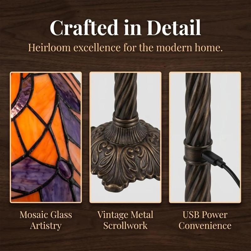 Halloween Christmas Stained Glass Pumpkin Table Lamp, Vintage Tiffany Style Jack O Lantern Pumpkin Night Light, Retro Decorative Desk Lamp for Holiday Party Home Bedroom Dining Table Ornament Gift, holloween decor
