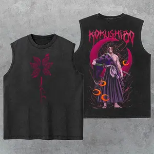 Kokushibo Upper Moon Rank 1 Demon Slayer Kimetsu No Yaiba Anime Washed Tank Top, Gym Essential, Vintage Casual Crewneck Short Sleeves Menswear T-shirts Classic Cotton Fabric Streetwear
