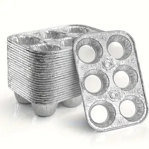 25 Pack Muffin Pans - Disposable Aluminum Foil 6-Cup Cupcake Pans, Standard Size. Classic Muffin Tin Size for Baking Cupcakes, Muffins and Mini Quiches