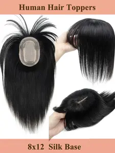 Human Hair Toppers For Women 8x12cm Silk Base Weightless Cover Wide Hairpart/Grey Hair Black Brown Breathable Large Woven Area Coverage Natural Hairpiece