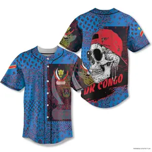 Democratic Republic of the Congo Baseball Jersey Paisley Flag And Skull Style