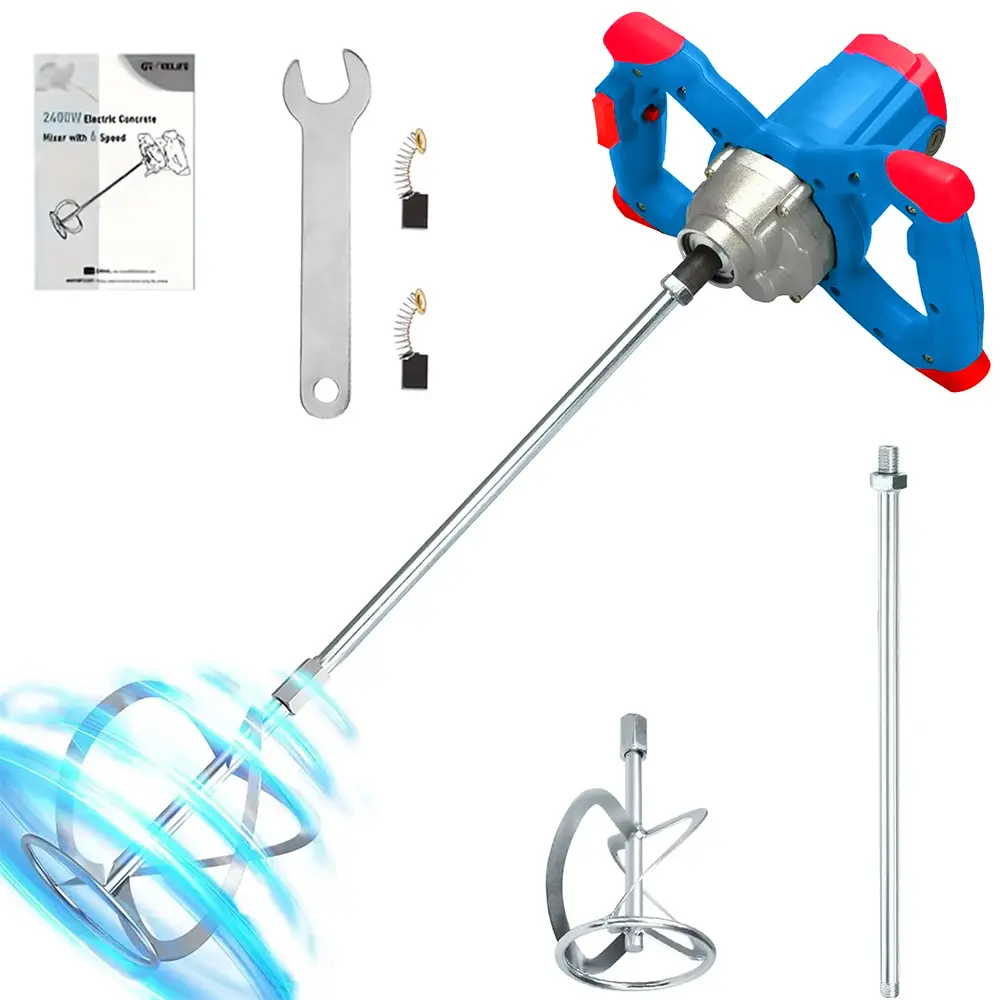 Concrete Cement Mixer Drill, 6 Speed 2100W Electric Handheld Paint Mixer Stirrer 800rpm/min Concrete Mixer Tools for Mixing Cement, Concrete, Mortar, Plaster, Putt Portable Multi-Speed Horizontal