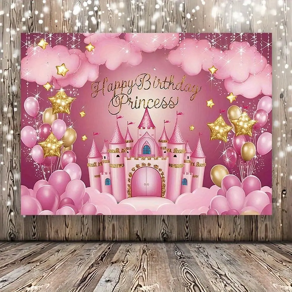 1pc Personalized Princess Birthday Backdrop - Custom Name Text, Pink ...