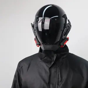 Cyberpunk Techwear Plastic Helmet with Mirror Visor, Rechargeable Halloween Mask, Stylish Tech Accessories for Men, Gamers’ Cosplay Party Fashion Piece, Men's Accessories