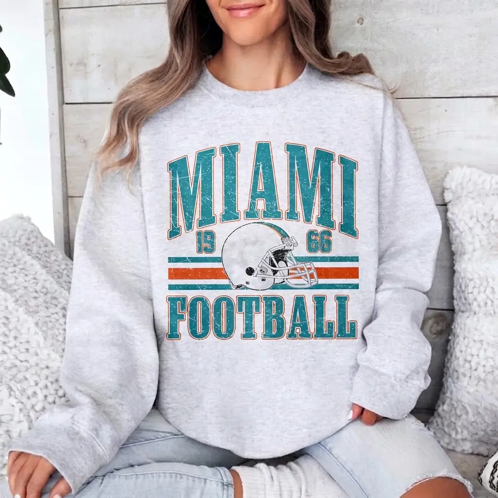 Vintage Miami Football Adult & Youth Sweatshirt T-Shirt, Retro Miami Sweatshirt, Vintage Miami Crewneck, Retro Sports Fan Outfit, Trendy Game Day Pullover, Miami Football Gift