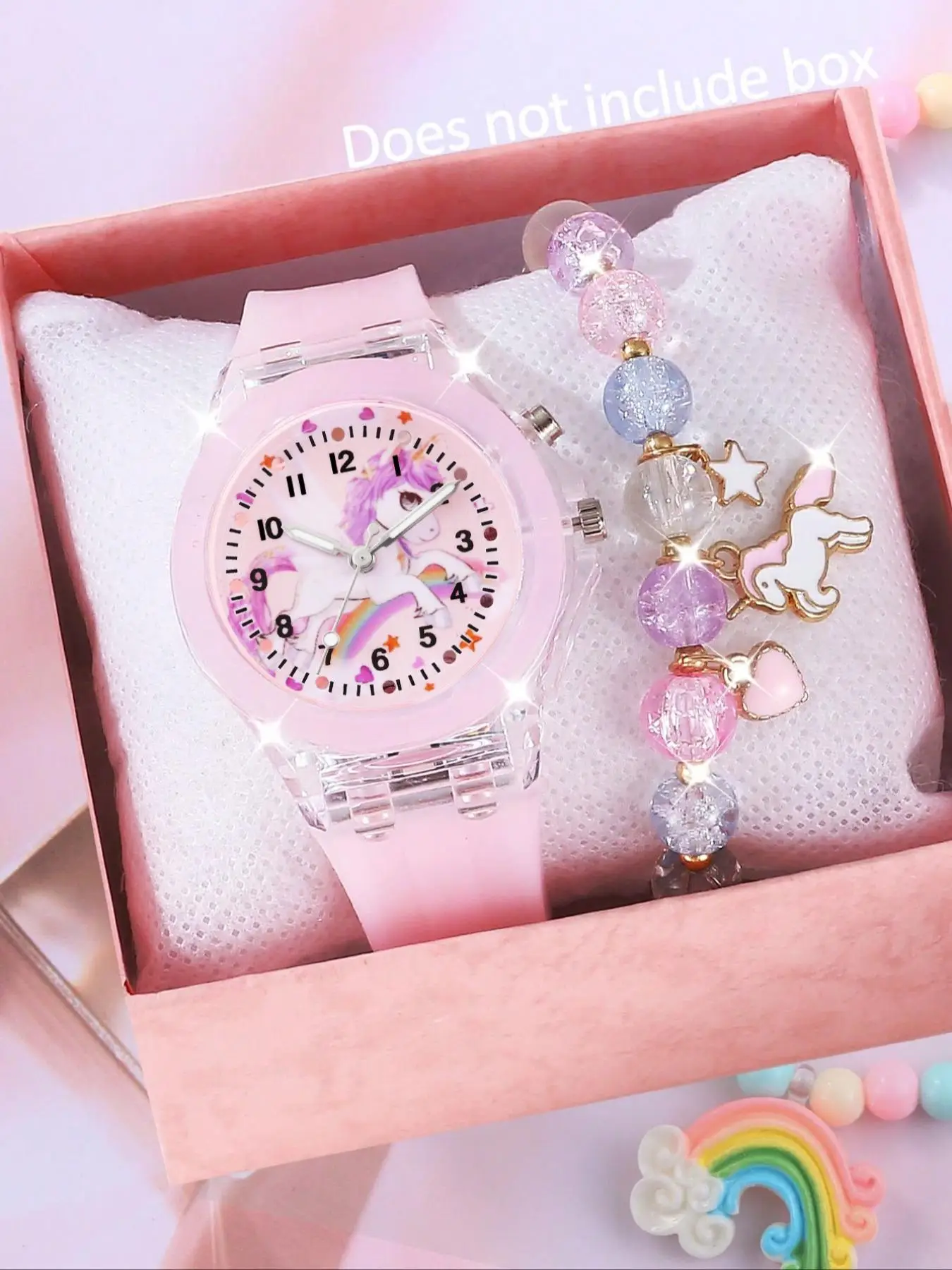 Cute Unicorn Design Watch & Bracelet Set, Fashionable Analog Quartz Watch & Jewelry Set for Girls, Trendy All-match & Exquisite Watch Set for Birthday