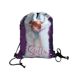 Personalized Gymnastics Sequin Drawstring Bag - Custom Name Stella - Perfect for All Seasons - Great Gift for Girls Love Gymnastics
