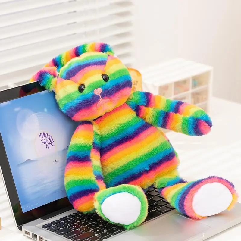 35cm Easter Striped Rainbow Rabbit Plush Toys Soft Fluffy Cartoon Colorful Bunny Doll Warm Cozy Kids Toys Cute Home Decor