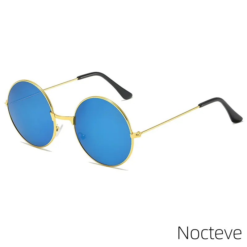 Vintage Round Prince Metal Frame Color Mirrored Ocean Lens Unisex Sunglasses, Wedding Party Decorative Lightweight Shades for Adult Daily Wear Street Vendor Bulk Supply