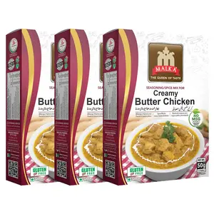 Malka Creamy Butter Chicken Recipe Mix 50g (1.76 oz) Pack of 3 | Authentic Gourmet Spice Powder for Juicy Chicken & Butter | No MSG Added, Vegan, Non-GMO, Gluten Free & Halal | Traditional Indian Flavor