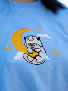 Appa in the Moonlight Embroidered Sweater Hoodie, Anime Character Embroidered Crewneck Shirt