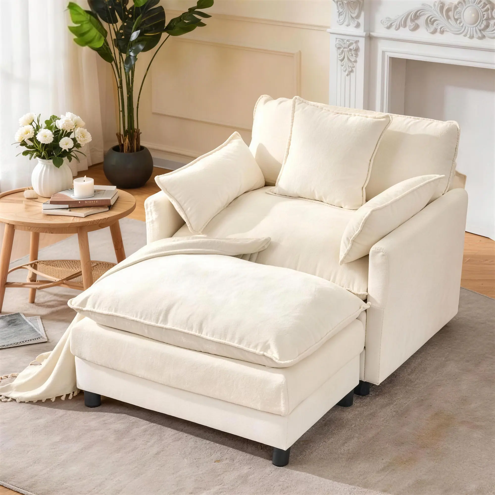 39”Oversized Cloud Chair with Ottoman, Deep Seat Chenille Reading Chair, Comfy Lounge Accent Chair for Living Room, Bedroom & Apartment