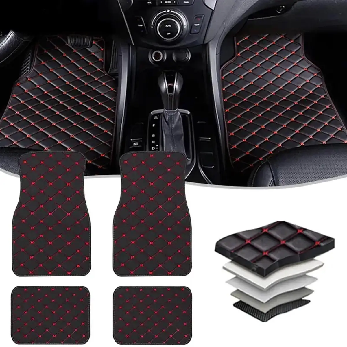 Universal Car Floor Mat, PU Leather Waterproof Car Floor Pad, Floor Protector Pad, Car Interior Accessories for Decor