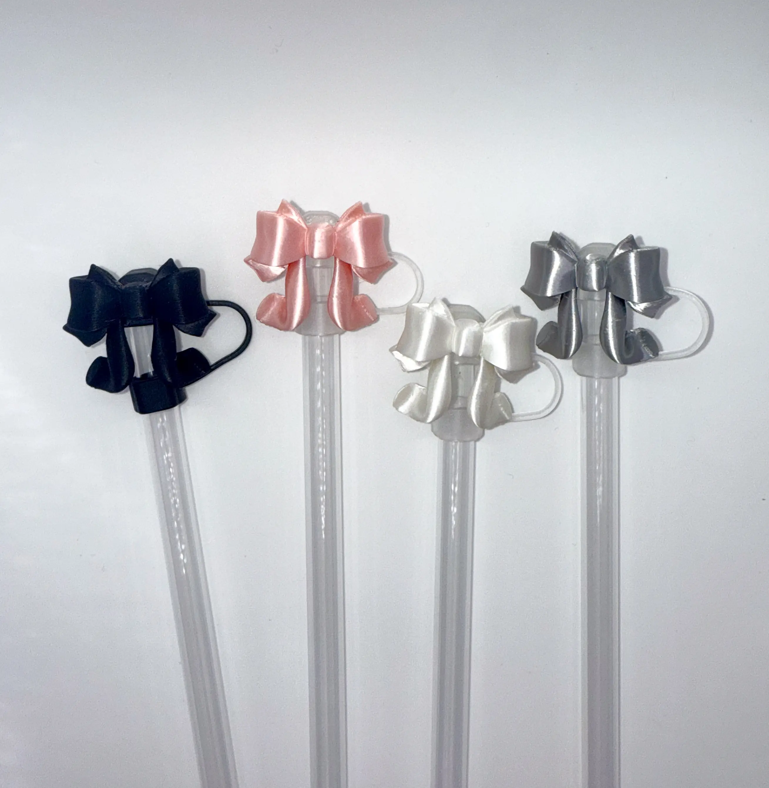 Bow Stanley Straw Topper Fits 10mm Straws Kawaii Cup Accessory 3D-printed Drinking Charm Decor in Black Pink White Silver