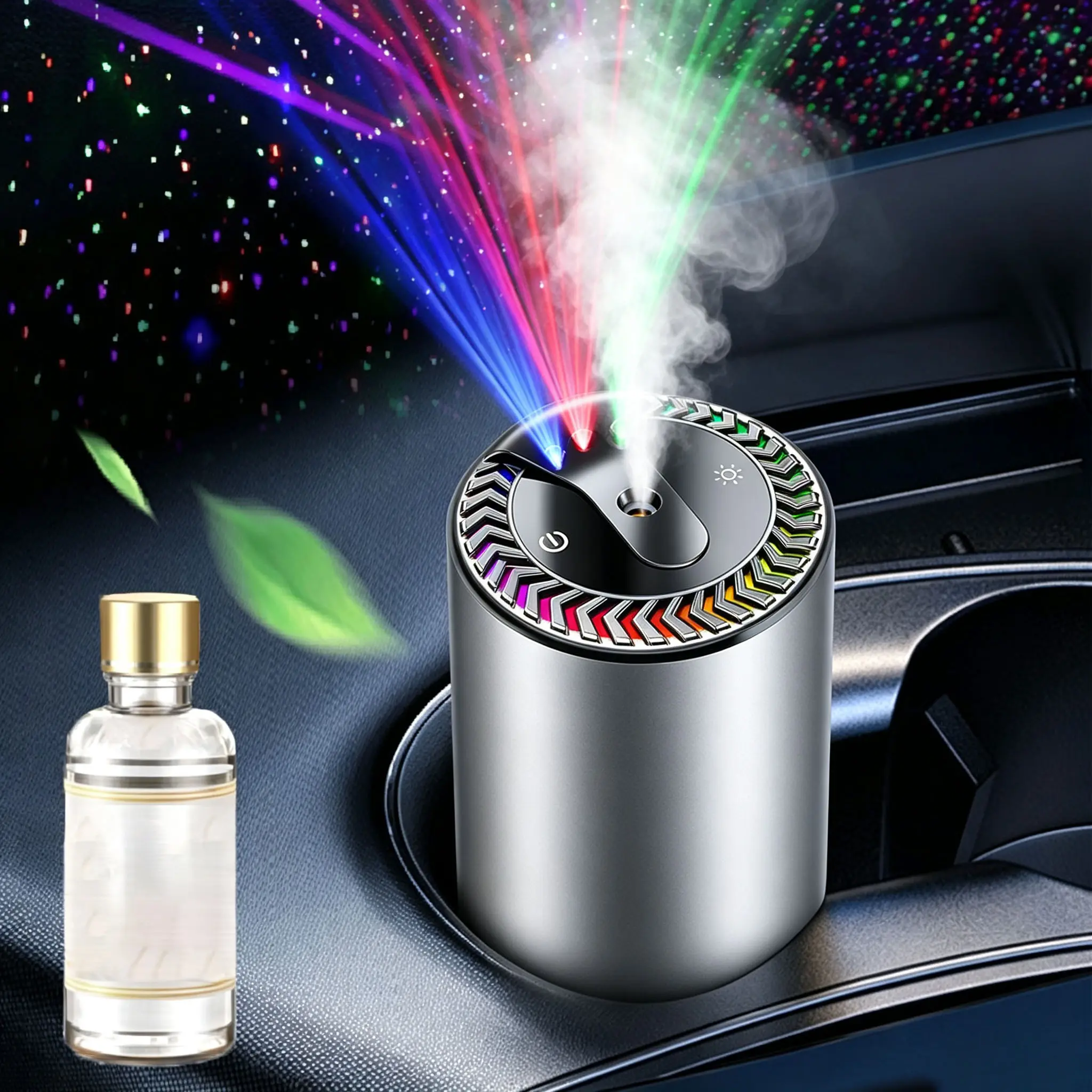 Smart Car Air Freshener, Car Air Freshener Diffuser With Starry Sky Projection and 50ml Perfume, Auto On/Off Intelligent, 4 Mode Adjustable Rechargeable Aroma Diffuser