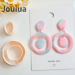 2pcs/set Organic Circle Hoop Polymer Clay Cutters for Earrings & Jewelry Making 3D Printed Donut Shape Clay Cutter for Pendant & Necklace Making Boho Thin Hoop Earring & Jewelry Maker Supplies
