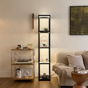 FENLO Fantasy Pro 66" Luxury Glass Display Shelf with Dimmable LED Floor Lamps, Sturdy Glass Shelves for Bedroom