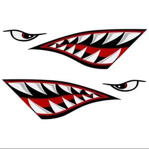 2Pcs Shark Teeth Mouth Reflective Decals Car Boat Canoe Kayak Graphics Sticker