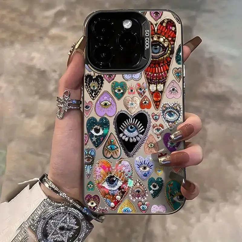 Black heart-eye pattern, drop-proof and non-slip TPU full-coverage lens mobile phone protective case, suitable for iPhone 17 16 15 14 13 12 11 XS X, Samsung and other series models, can be given as a gift to friends or family