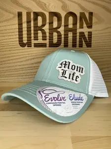Mom Life Custom Leatherette Patch Evolve Ponytail Hat hats for