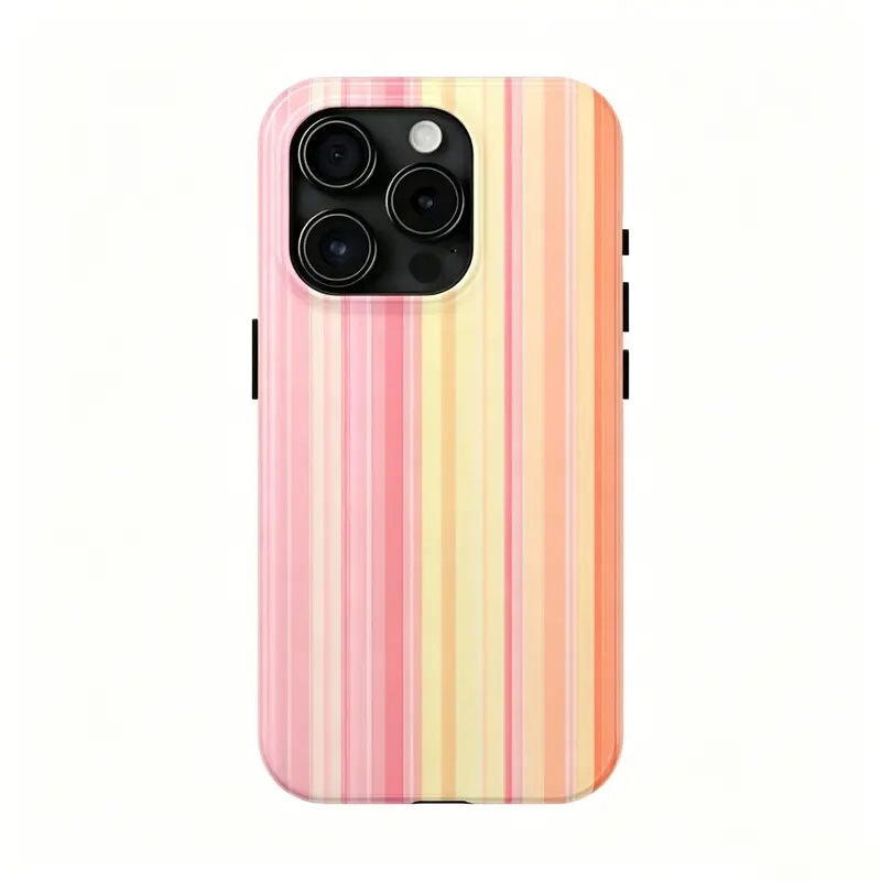 Magnetic Soft Vibrant Striped Dual-Layer Polycarbonate Smartphone Case - Protective Accessory with Soft Inner, Glossy Retro Shine for iPhone 17/16/15/14/13/12 ProMax/Plus/Pro, Summer Beach Gift Option