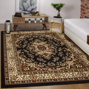 Kashan-Style Oriental Indoor Area Rug, Polypropylene, Vintage Pattern, Soft & Durable for Living Room