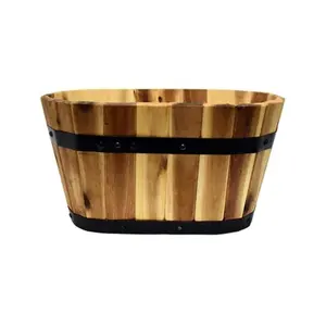 212 MAIN Rustic Wooden Planter, 15x8 in. Oval Garden Pot for Indoor & Outdoor Use, Home Improvement Outdoor Planters